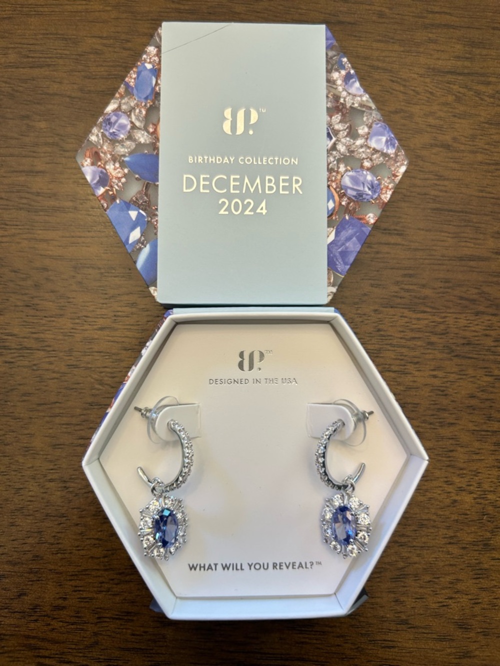 Bomb Party December 2024 Earrings RBP8500 Dreaming in Sparkle Tanzanite -Rhodium